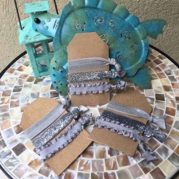 Handmade Accessories - 🆕Silver Shimmer silver and grey elastic hair ties